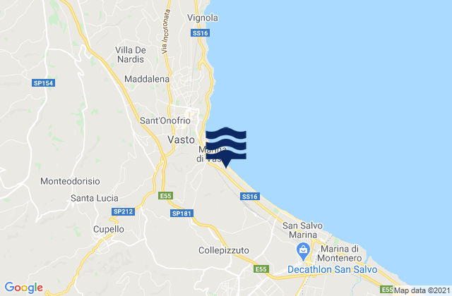 Marina di Vasto, Italy tide times map