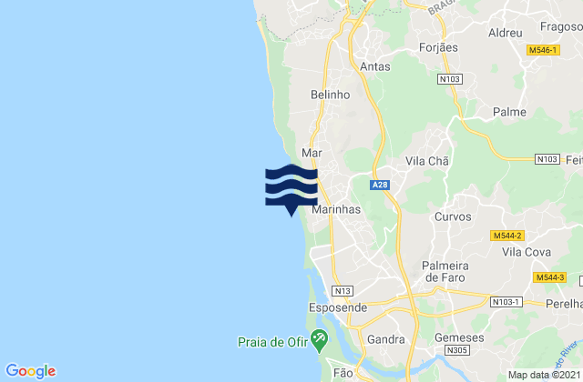 Marinhas, Portugal tide times map