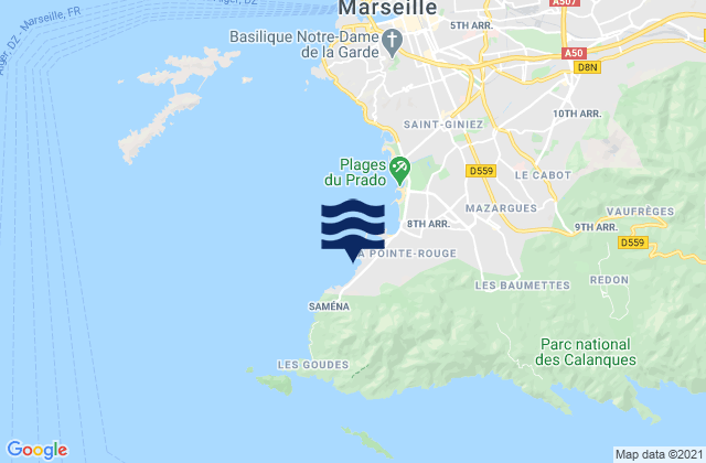 Marseille - Colombet, France tide times map