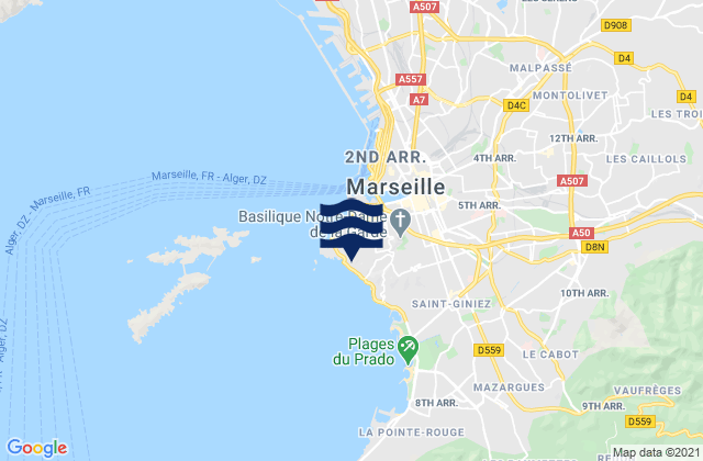 Marseille 07, France tide times map
