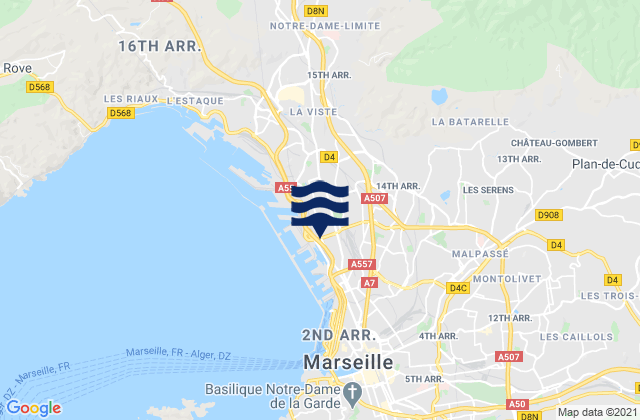 Marseille 14, France tide times map