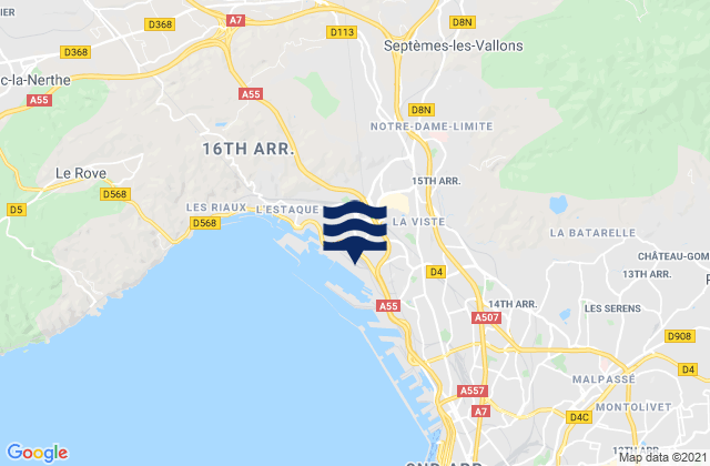 Marseille 15, France tide times map