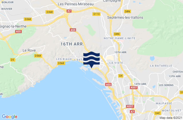 Marseille 16, France tide times map