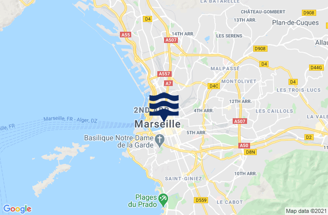 Marseille, France tide times map