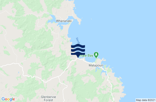 Matapouri Beach, New Zealand tide times map