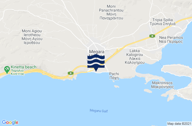 Megara, Greece tide times map