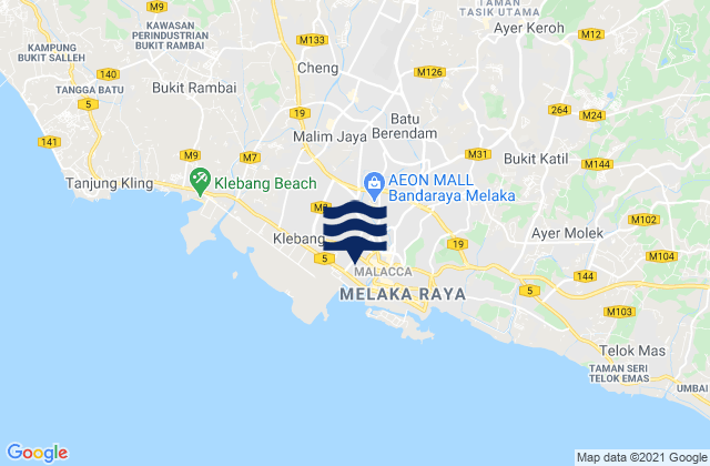 Melaka, Malaysia tide times map