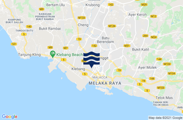 Melaka, Malaysia tide times map
