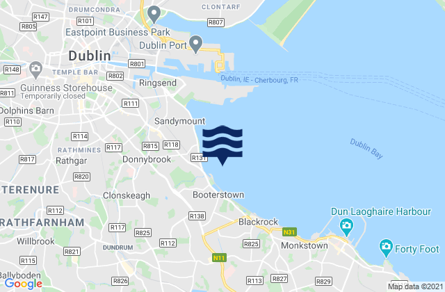 Merrion Strand, Ireland tide times map