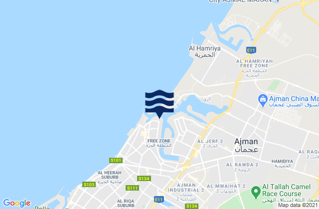 Mina' `Ajman, United Arab Emirates tide times map