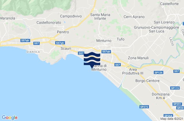 Minturno, Italy tide times map