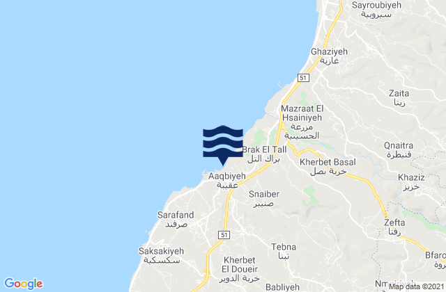 Mohafazat Liban-Sud, Lebanon tide times map
