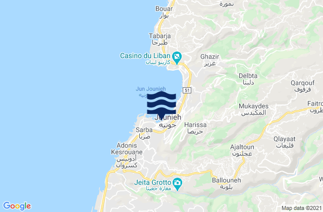 Mohafazat Mont-Liban, Lebanon tide times map