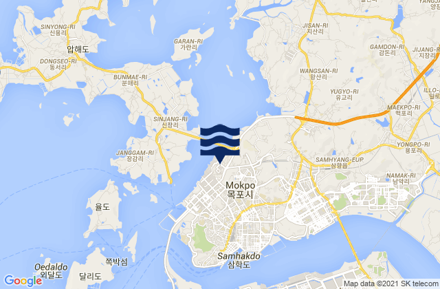 Mokpo, South Korea tide times map