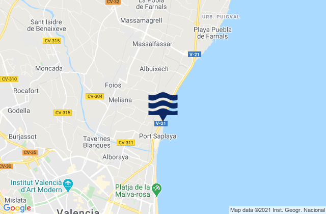 Moncada, Spain tide times map