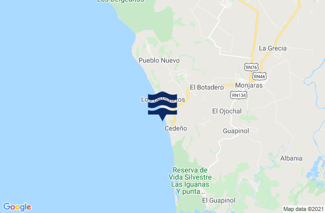 Monjaras, Honduras tide times map