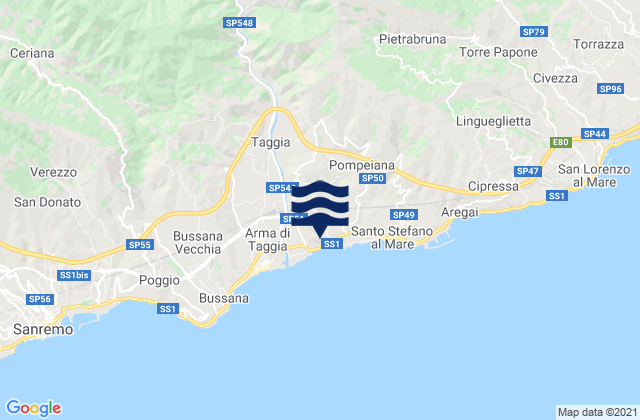 Montalto Ligure, Italy tide times map