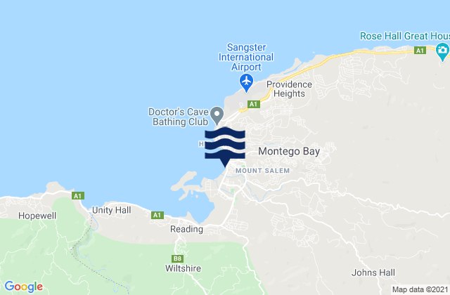 Montego Bay, Jamaica tide times map