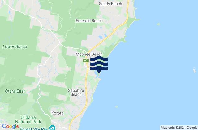 Moonee Beach, Australia tide times map