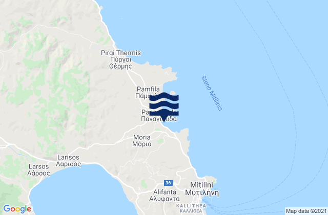 Moria, Greece tide times map