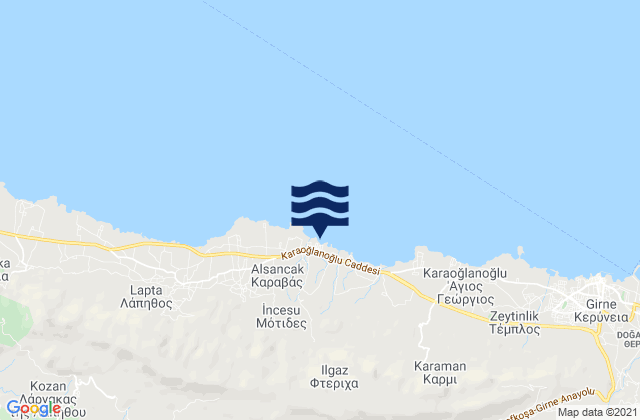 Motides, Cyprus tide times map