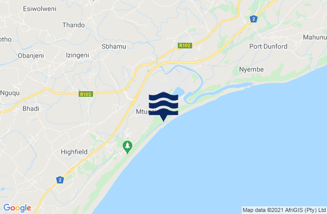 Mtunzini, South Africa tide times map