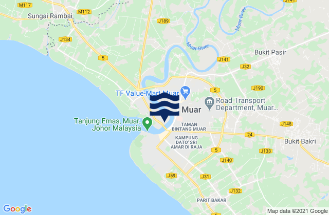 Muar, Malaysia tide times map