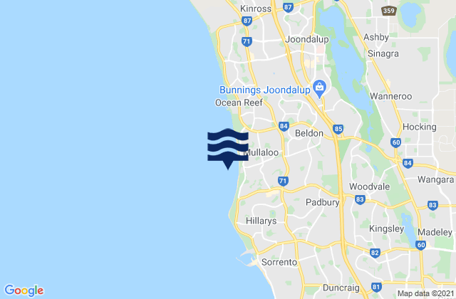 Mullaloo Beach, Australia tide times map