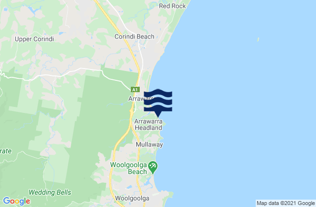 Mullaway Beach, Australia tide times map
