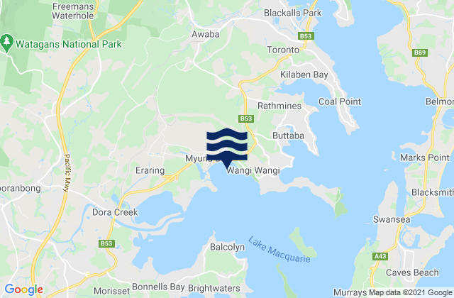 Myuna Bay, Australia tide times map