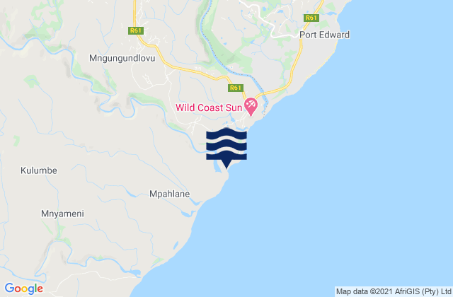 Mzamba Beach, South Africa tide times map