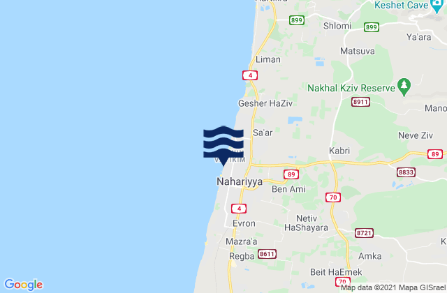 Nahariyya, Israel tide times map
