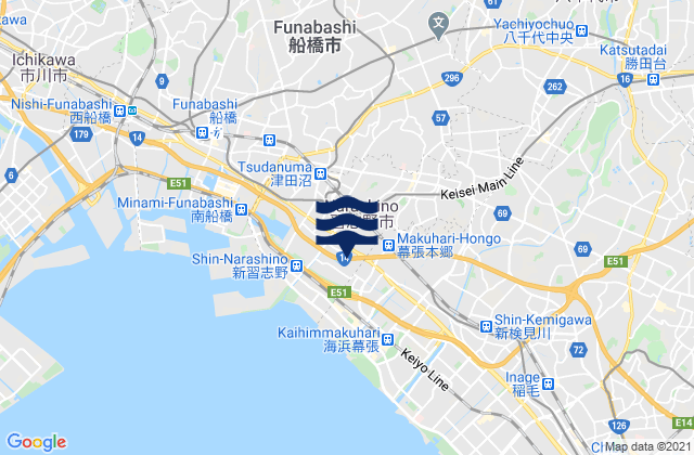 Narashino, Japan tide times map
