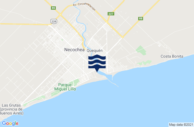 Necochea, Argentina tide times map