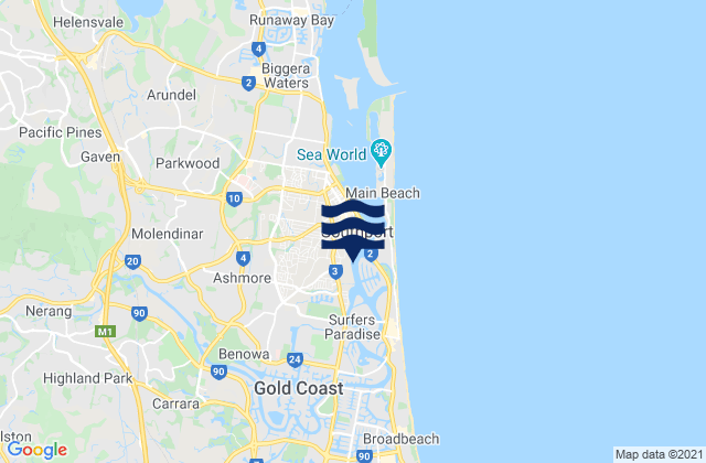 Nerang, Australia tide times map