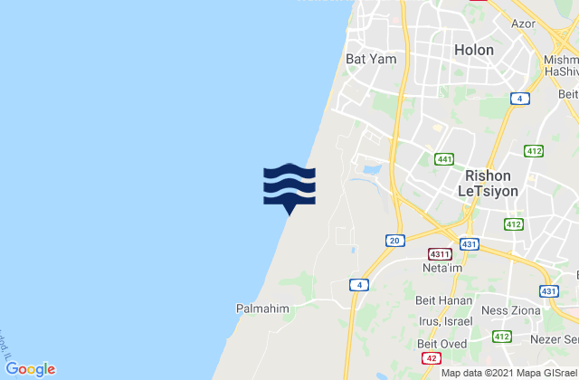 Ness Ziona, Israel tide times map