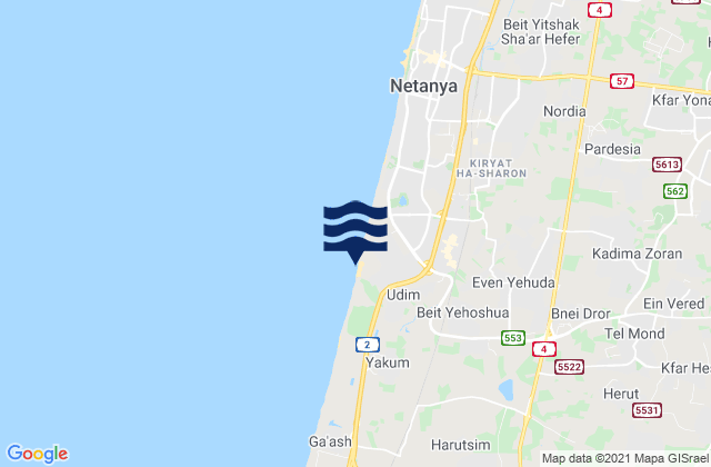 Netanya (Poleg), Palestinian Territory tide times map
