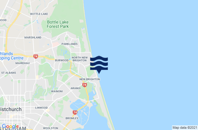 New Brighton Beach, New Zealand tide times map