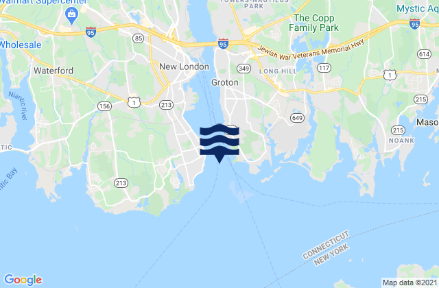 New London Harbor entrance, United States tide chart map