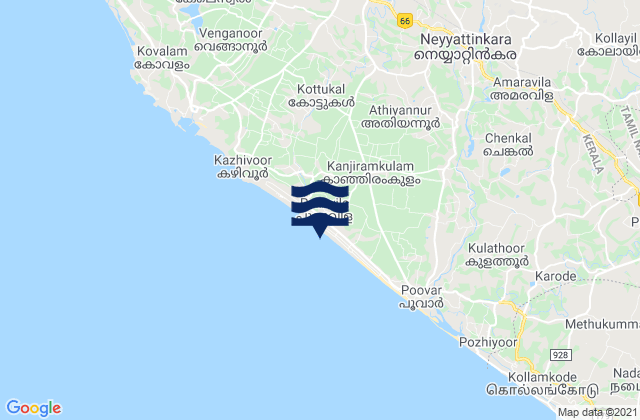 Neyyattinkara, India tide times map