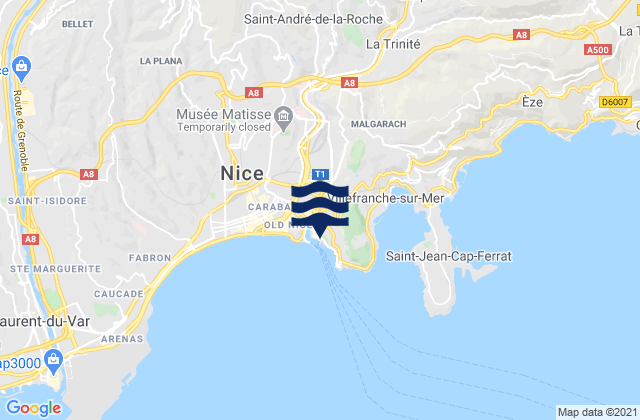 Nice Port, France tide times map