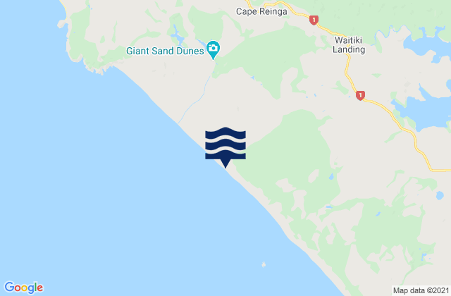 Ninety Mile Beach, New Zealand tide times map