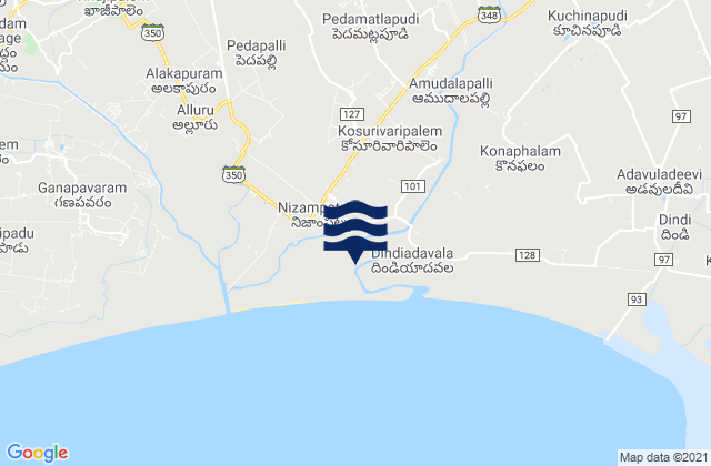Nizampatam, India tide times map