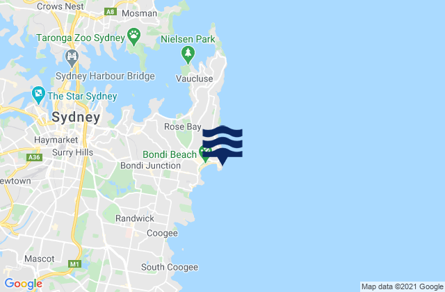 North Bondi, Australia tide times map