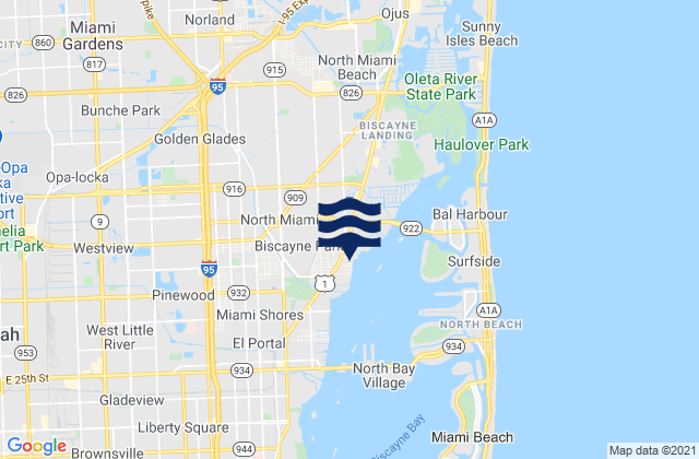 North Miami, United States tide chart map