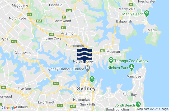 North Sydney, Australia tide times map