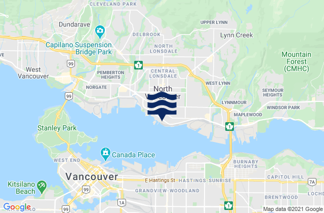 North Vancouver, Canada tide times map