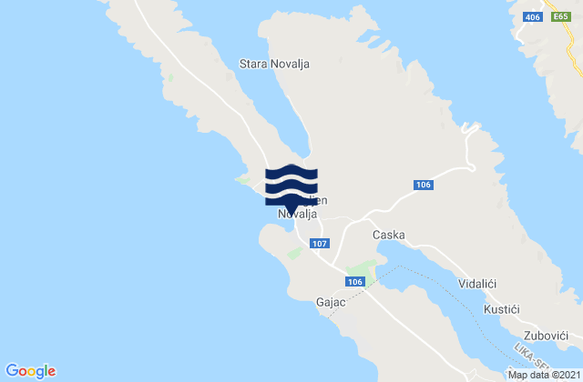 Novalja, Croatia tide times map