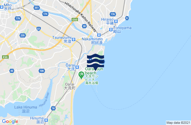 Oarai, Japan tide times map