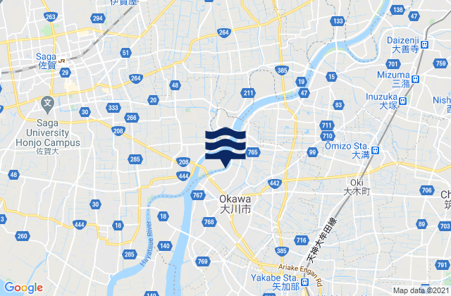 Okawa-shi, Japan tide times map